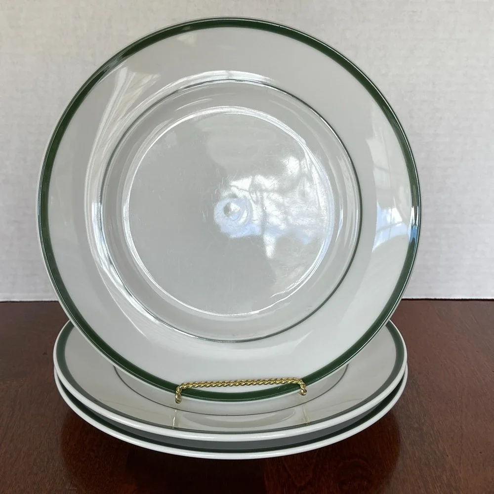 Williams Sonoma Brasserie Green Verge and Band Lot of 3 Luncheon Plates 9